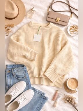 Pistola Cream Chunky Knit Sweater NWT | Oversized Cozy Pullover | Size Small